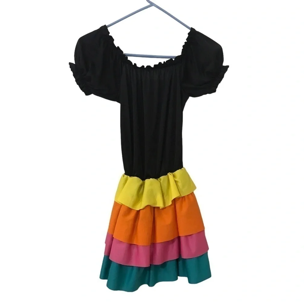 Fun world day of the dead girls kids multi color floral skeleton print dress